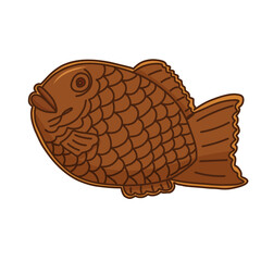 Hand drawn Taiyaki Japanese Fish-shaped cake with sweet filling of red bean cream paste Hand drawn doodle Food Illustration