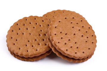 Chocolate cookies, isolated on white background.
