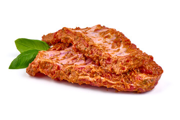 Raw marinated pork ribs, isolated on white background.