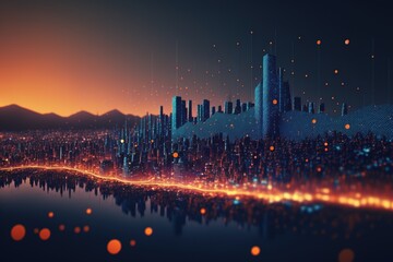 Illustration about futuristic city. Made by AI.