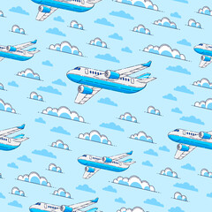 Planes seamless background, airlines air travel concept, vector wallpaper or web site background.