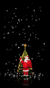 Vertical Rotating Scene with Santa Claus, Christmas Tree and Falling Snow. 3D Render