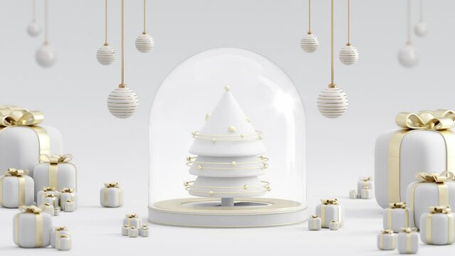Christmas tree glass podium and ornaments black background social media post 3d render