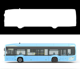 Side of blue city bus with open dors 3d render image on white with alpha © nosorogua