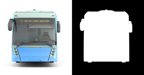 Front of blue city bus with open dors 3d render image on white with alpha © nosorogua