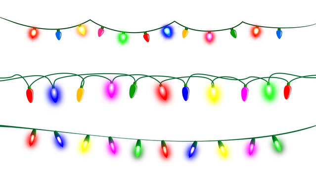 Colorful Christmas lights, multi-colored garland. PNG with transparency.