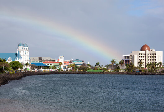 Apia Downtown And A Rainbow