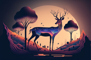 Christmas magestic deer of the void wandering in the null garden. - obrazy, fototapety, plakaty