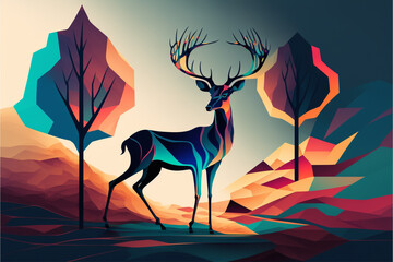 Christmas magestic deer of the void wandering in the null garden. - obrazy, fototapety, plakaty
