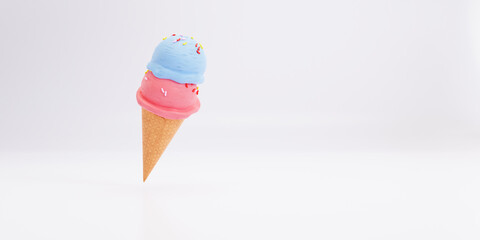 pink and blue ice cream with cone 3d render
