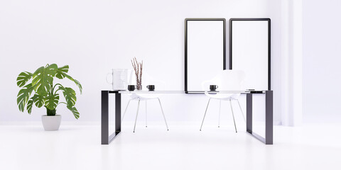 interior of a kitchen with blank frames 3d render 
