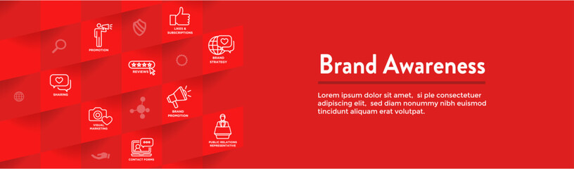 Brand Awareness Icons Set and Web Header Banner Design - obrazy, fototapety, plakaty