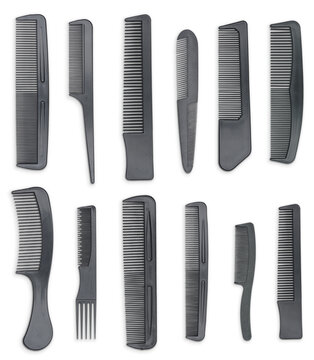 Set of combs isolated on white background.