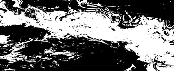 Monochrome texture composed of irregular graphic elements. Distressed uneven grunge background. Abstract vector illustration. Overlay for interesting effect and depth. Isolated on white background.