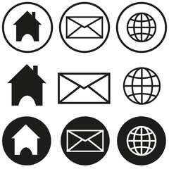 Mail, website and home simple icons
