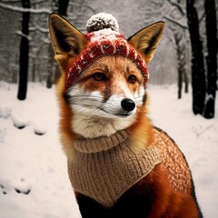 trail cam photo of fox wearing red white sequined Christmas-sweater