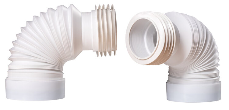 Flexible sewer pipe for domestic toilet.