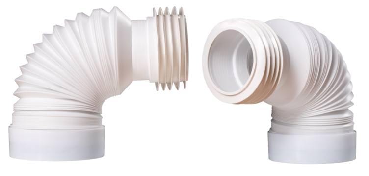 Flexible sewer pipe for domestic toilet.