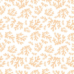 Sea seamless pattern with corals, on a white background. Background with corals . Flat colorful vector illustration. 