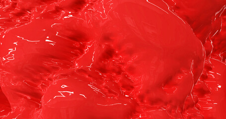 Red bright beautiful flowing water, red-colored liquid like ketchup, tomato juice or blood. Abstract background