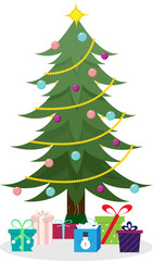 Obraz na płótnie Canvas Decorated Christmas Tree with Presents illustration transparent graphic