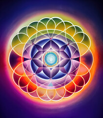 Abstract design of chakra, astral, spiritual energy field. Meditation chakra mandala flower.