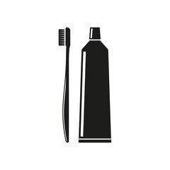 Toothbrush and toothpaste icon. Vector. Flat design.