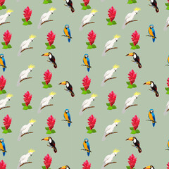 Fototapeta premium seamless pattern with parrots and toucan. colorful pattern design. pattern design background. birds pattern.
