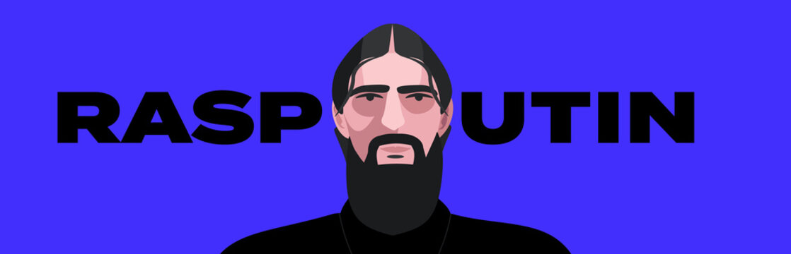 Portrait of Rasputin, illustration of Rasputin, banner, blue background