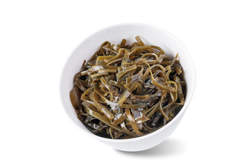 Seaweed in a bowl on a white isolated background