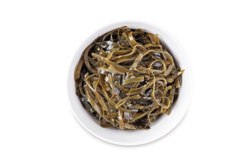 Seaweed in a bowl on a white isolated background