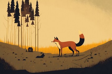 Illustration du nature dans la foret avec des animaux 