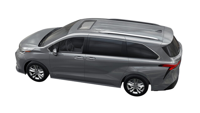 Dallas. USA. September 11, 2022. Toyota Sienna Platinum Hybrid. Large family minivan with hybrid engine. 3d illustration.