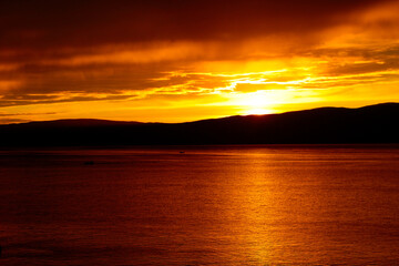 Amazing sunset on Lake Baikal. Olkhon Island, Russia