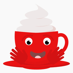 simple vector illustration cup with face and hearts