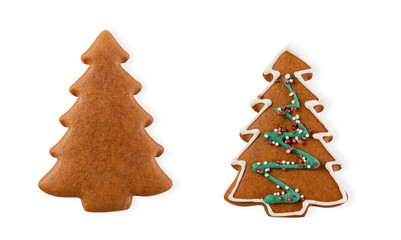 Decorated gingerbread christmas trees isolated on white background