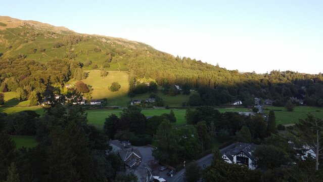 Aerial view of rural green areas near Lake Grassmere in New Zealand