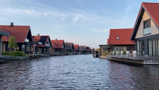 Villas Of The Holiday Park Waterstaete Ossenzijl In The Netherlands - aerial drone shot
