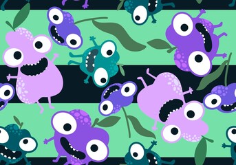 Cartoon fruit harvest seamless apples and pears and plums pattern for wrapping paper and fabrics and linens