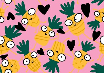 Fruit seamless cartoon pineapple pattern for wrapping paper and fabrics and linens and kids clothes print