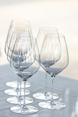 red or white wine glasses on the table during a wine testing