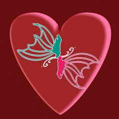 heart and butterflies with red pink background
