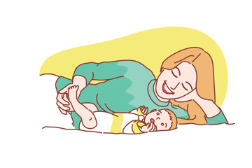 mother sleeps with baby with love happy smiling face mothers day concept holiday flat vector illustration