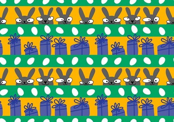 Cartoon animals seamless Easter rabbit bunnies pattern for wrapping paper and fabrics and linens and kids print