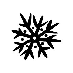 Winter christmas snowflake. Snowflake hand drawn in doodle style. Happy New Year. Illustration for graphics, website, logo, icons, postcards