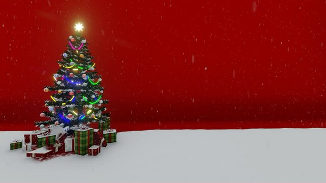 Animated video of colorful Christmas tree lights that light up when it snows to celebrate Christmas