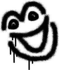 Graffiti smiling face emoticon with black spray paint 
