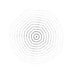 Textured concentric ripple circles set. Sonar or sound wave rings collection. Epicentre, target, radar icon concept. Radial signal or vibration elements. Dotted illustration 