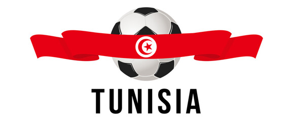 Soccer ball on the background of the flag of Tunisia. A ribbon in the form of the flag of Tunisia with a soccer ball in the center. Vector illustration for banner and poster. vector eps10