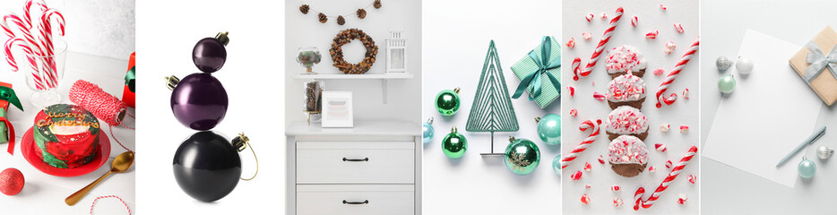 Christmas collage of different photos on white background